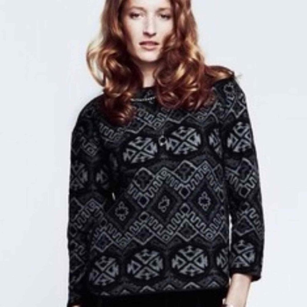 Rebecca Taylor - Grey & Black Print Wool Shell Top  size 2